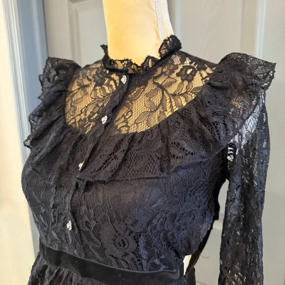 Zara Black Lace Long Sleeve Dress - Picture 6 of 7